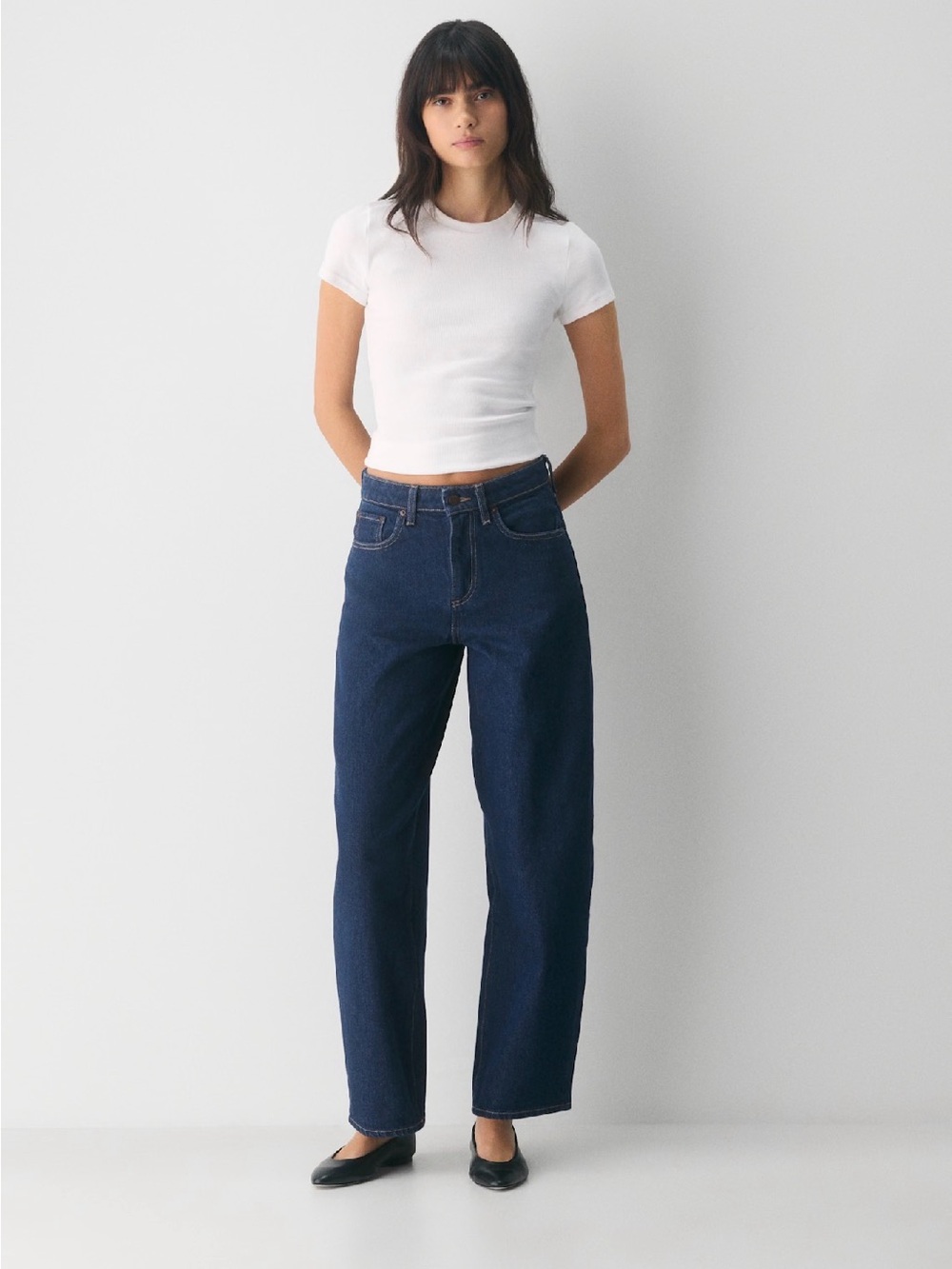 Aritzia Denim Forum Dark Blue Barrel-Leg Jeans